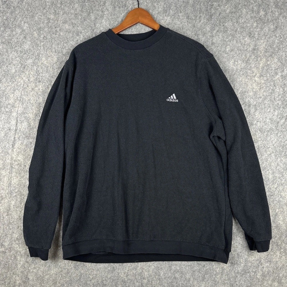 Adidas Sweatshirt Mens 2XL Black/Dark Gray Terry Blanket Sweater Pullover